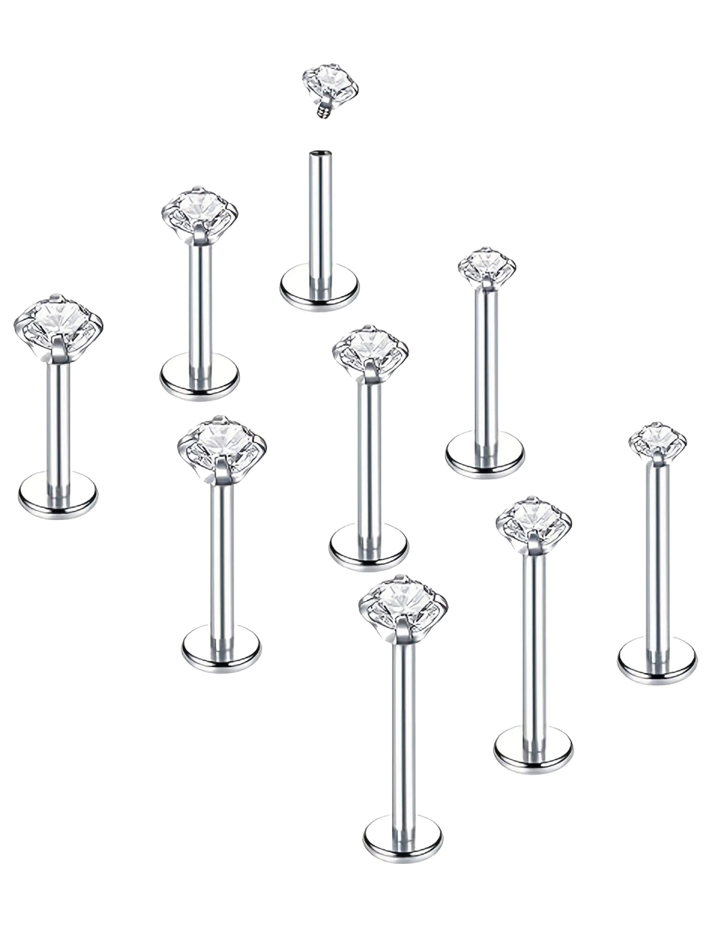 9pcs 16g Labret Body Jewelry Set, Stainless Steel Tragus, Forward Helix, Medusa Ashley Lip Monroe Piercing, Cubic Zirconia Studs, Party Accessories, Body Jewellery