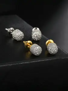 ICED CHICS 2 pairs of semi-circular stud earrings set, copper inlaid zircon, hip-hop earrings and accessories, street dance earrings casual style, gifts, dates, parties.