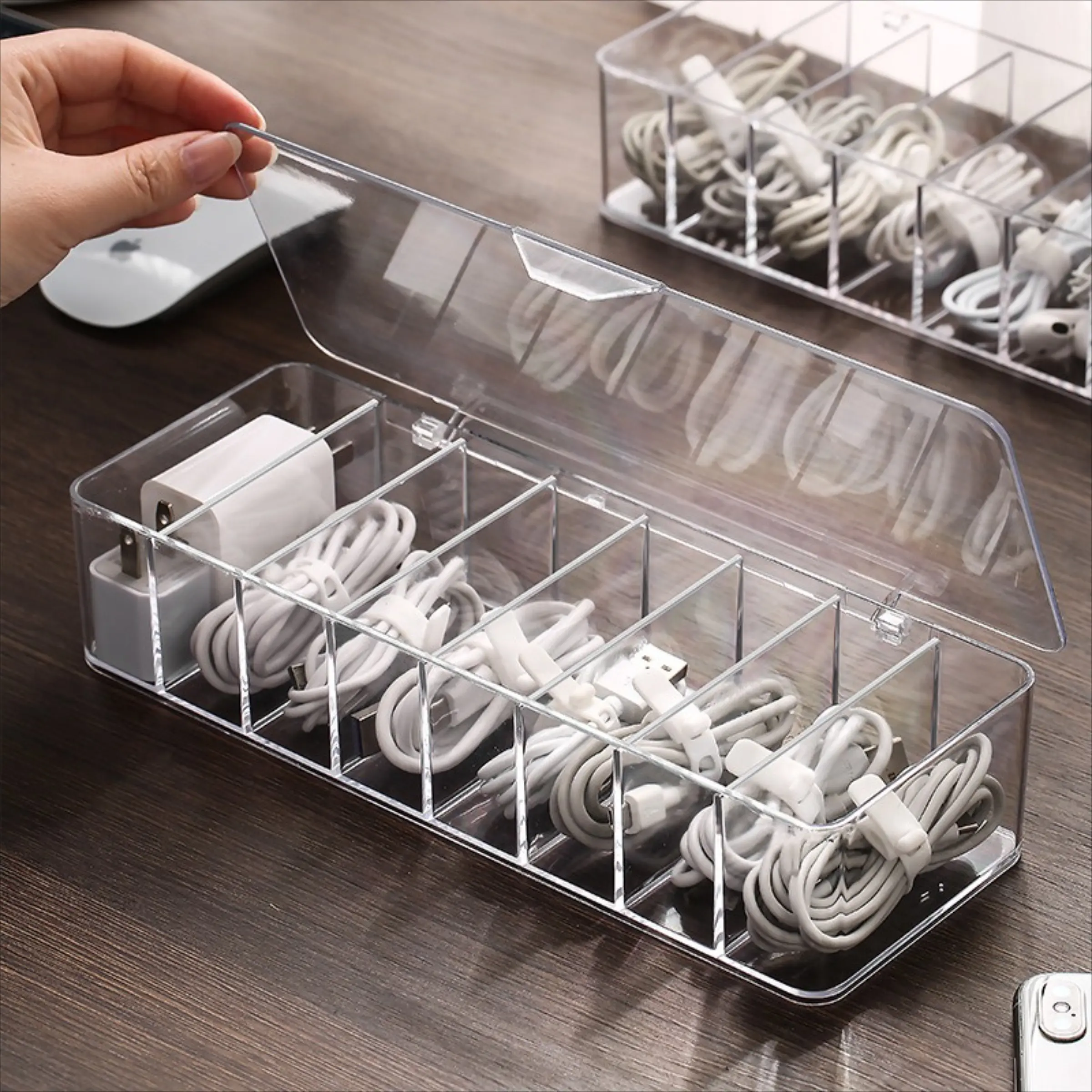 Transparent Plastic Data Line Storage Container, Multifunctional Headset Charging Cable Organizer, Ideal for Desk Organization & Stationery, Cord Organizer, Clear Organizer, Desk Tidy, Transparent Cable Organizers, Desk Accessory