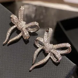 Zircon Bow Ribbon Earrings for Women, Stylish Personalized Jewelry for Everyday Wear, Parties, Birthdays, and Anniversary Gifts