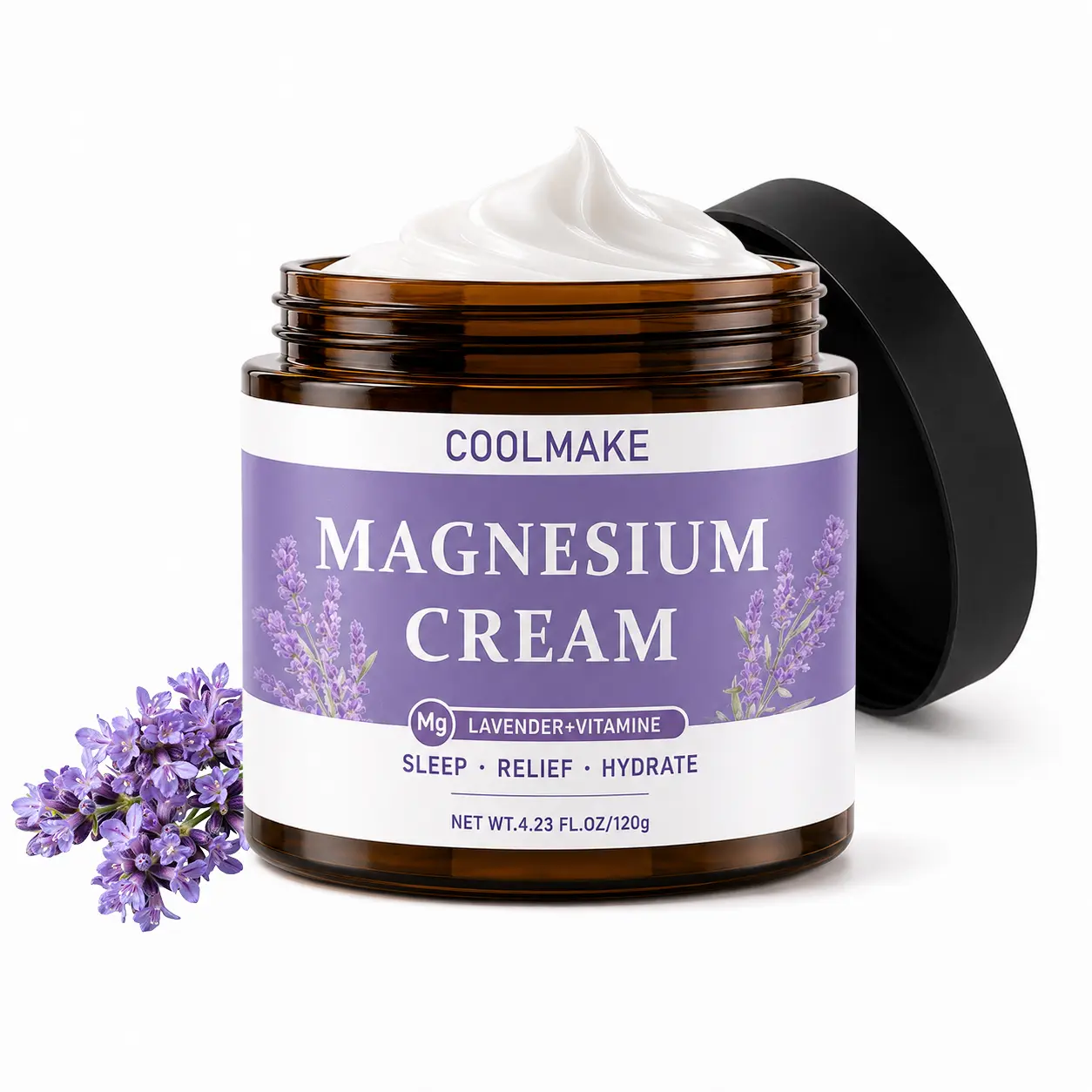 COOLMAKE Magnesium Cream – Magnesium + Lavender + Aloe + Vitamin E | Promotes Deep Relaxation, Calming Sleep Support, Post-Workout Muscle Comfort & Nourished Skin | Lightweight, Non-Sticky