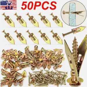 SJPACK 50X Self Drilling Anchors Screws Drywall Carbon Steel Hollow Wall Hook Expansion Kit for Gypsum Board 12x30mm Anchors 4x30mm Screws Durable Metal Organiser