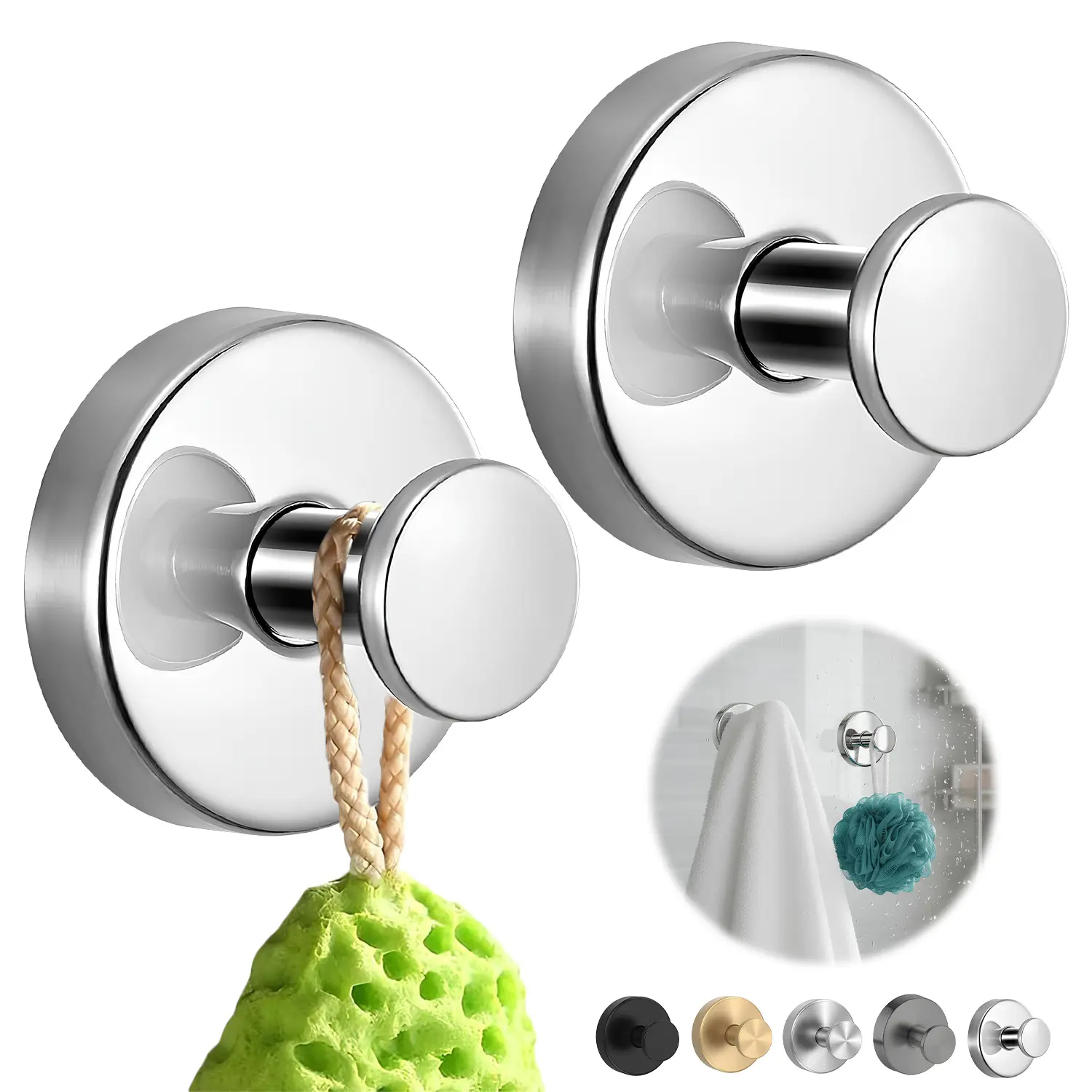 Upgraded Drill-Free Suction Cup Hooks, 22LB Strong Stainless Steel Wall Hooks for Bathroom, Shower, Glass & Mirror, 2-Pack Reusable Wreath Door Hangers for Fall, Christmas & New Year Decorations, Bathroom Accessory, Storage Hooks,home essentials