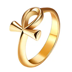 OIDEA Unisex Stainless Steel Geometric Statement Ring - Ankh Cross Ancient Egyptian Symbol Amulet, Metal Coated, Smooth Shine Costume Jewelry Accessory,summerwins
