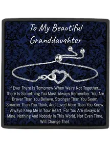 To My Beautiful Granddaughter Adjustable Heart Charm Bracelet with Gift Box and Meaningful Card, Perfect Gift for Granddaughter, Ideal Birthday and Christmas Choice