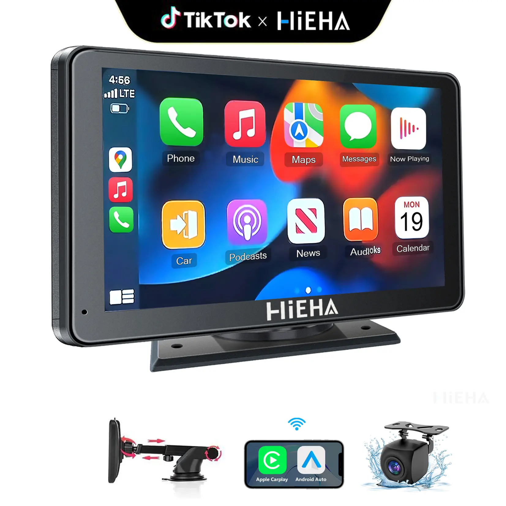 【HiEHA】2026 Newest Portable Carplay Screen for Car, 7 Inch IPS Touchscreen Car Stereo Support Wireless Carplay & Android Auto, Mirror Link, GPS Navigation, Bluetooth 5.2, Backup Camera, AUX,FM Transmitter Car Video Player