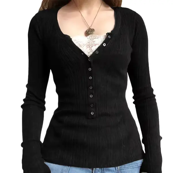 Fairycore Lace Patchwork Knit Top – Y2K Vintage Aesthetic