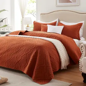 Full/Queen Set 3 Pieces, Lightweight Burnt Orange/Rust Bedspread-90''x98'', Soft Microfiber Summer, Luxurious Warm Coverlet Set for All (Includes 1, 2 Shams)