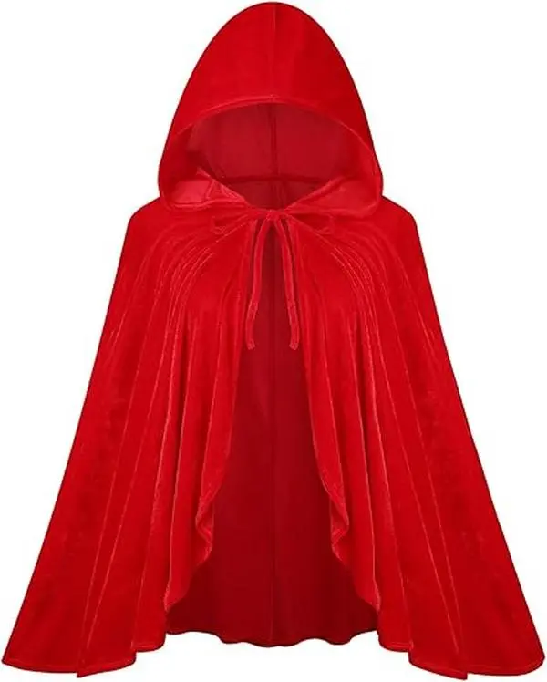 Little Red Riding Hood Hooded Velvet Cloak, Gothic Medieval Fancy Cape Halloween Christmas Cosplay Role Play Costume Cape