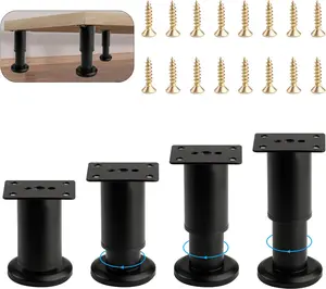 4 Pack Adjustable Furniture Legs - Heavy Duty Metal Support Feet 3.15"-4.7" Height Range, Universal Replacement Legs for Cabinets, Tables, Sofa, Shelves & Dressers (Black) HexinYigjly