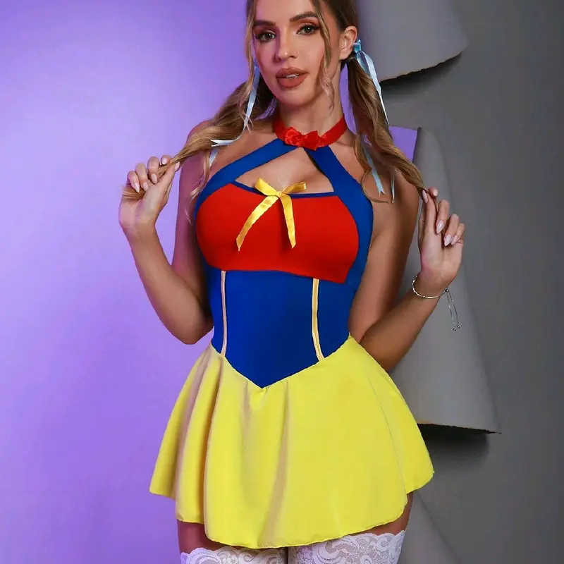 Snow White Fantasy Costume Color Block Bow Front Costume Dress without Stockings for Women - Accessories, Womenswear snow white costume Halloween