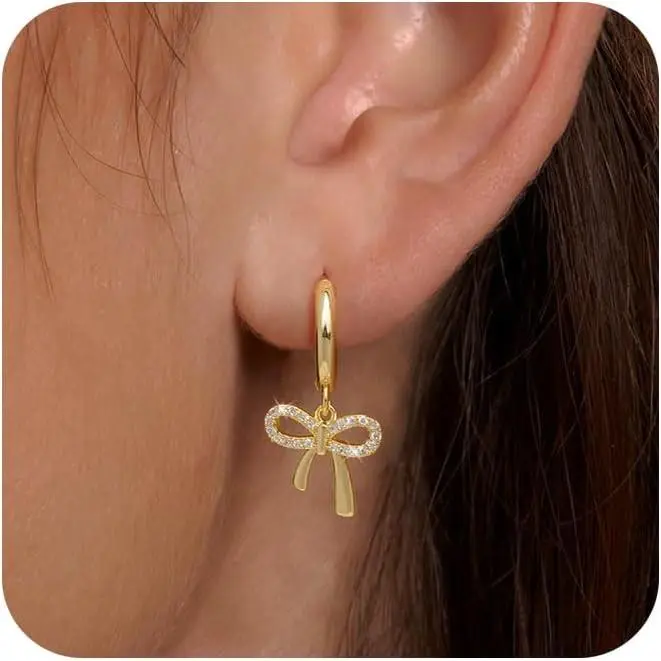 Earrings for Women Trendy Bow Gold Fashion jewelry Hoops Simple Twist Huggie Dainty Cubic Zirconia Jewelry Set Greenish Spring