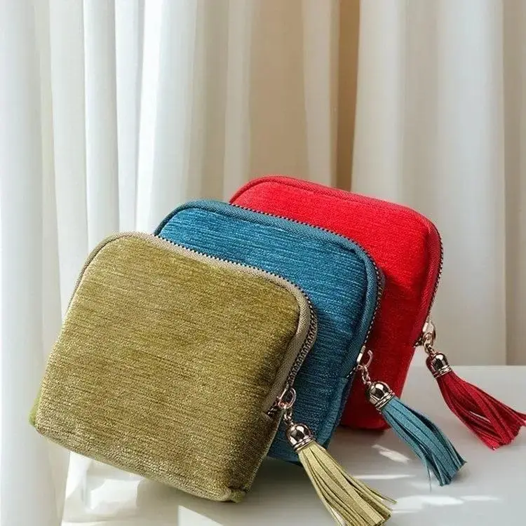 Sports & Outdoor Decorative Zippered Travel Jewelry Organizer Pouch - Soft Velvet Satin Lined, Portable Tassel Zipper Storage Bag, Accessory Case for Rings, Bracelets, Necklaces - Daily Carry, Household Storage