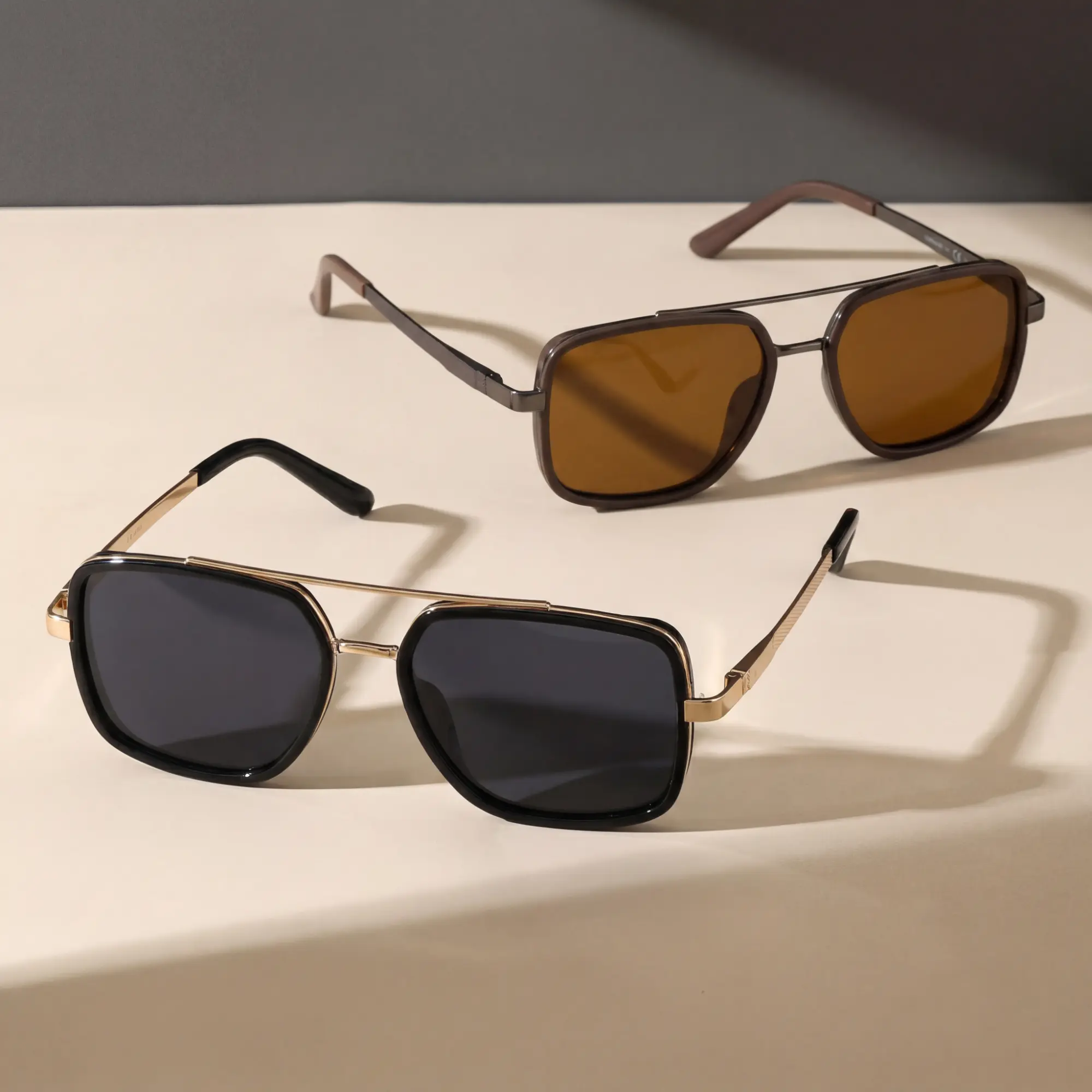New Horizons  Polarized Square Aviator Sunglasses - Full Rim Retro Metal Double Bridge, UV400 UV-Protection, Anti-Glare Lightweight Unisex Eyewear, Ergonomic Temple Tips, Polycarbonate Frame, Ideal for Driving & Casual Everyday Outfits, Eyewear Shades