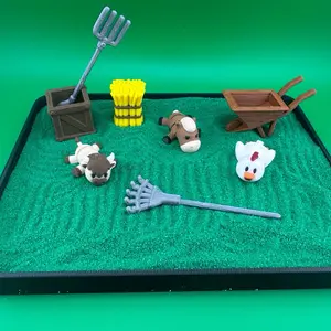 Farm Themed Zen Garden Set for Desk with Animals Tools and Decorative Elements
