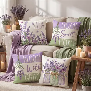 Lavender letter print sofa pillow cover, headboard cushion, pillow for spring and summer