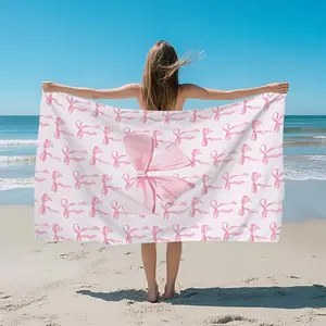 Breathable Modern Pink Bow Beach Towel - Super Absorbent, Lightweight, Portable, Machine Washable Textile Essential for Beach Trips, Camping