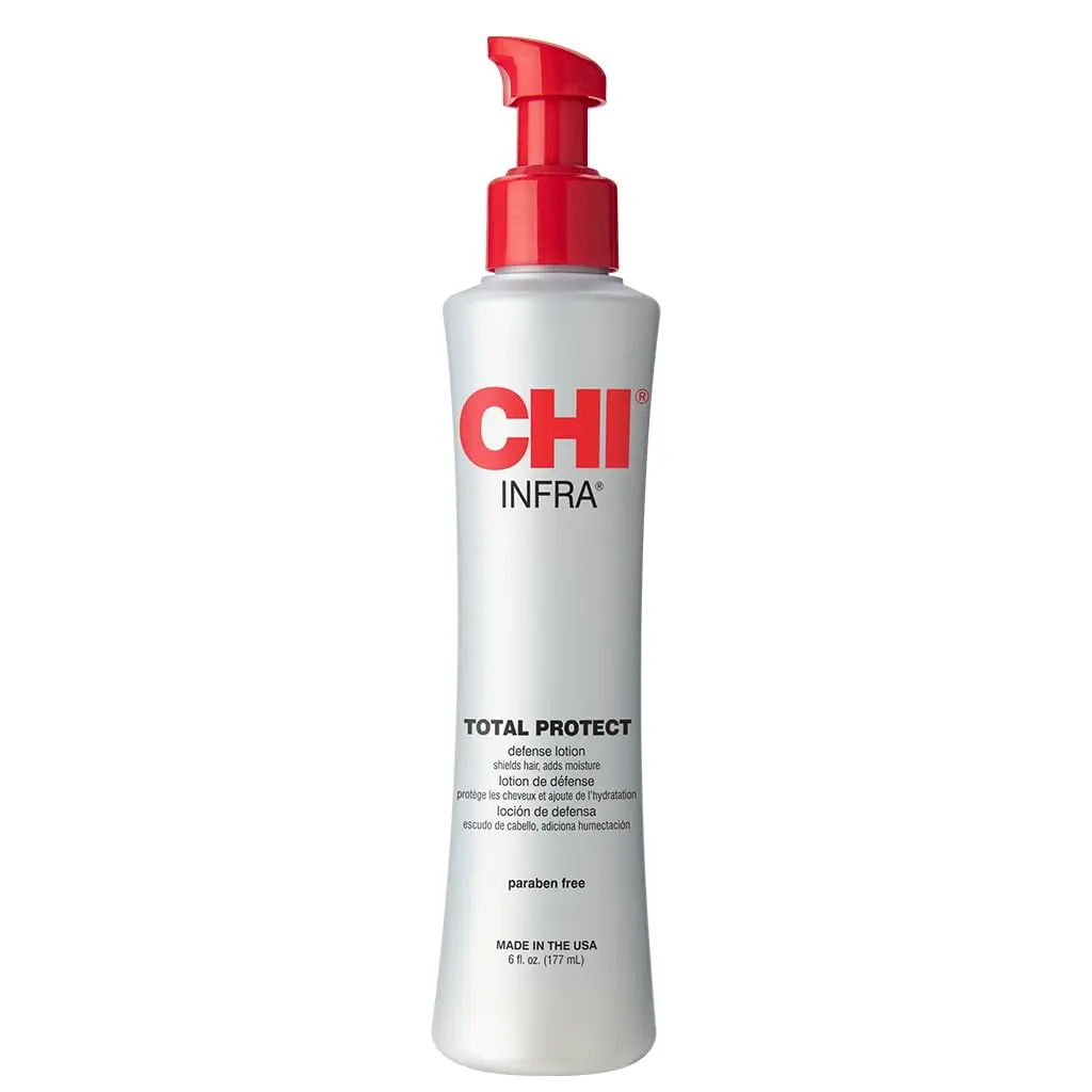 CHI Haircare Total Protect Defense Lotion - 6 oz Lightweight Vegan Leave-in Heat Protectant with Silk & Chamomile, Moisturizing Treatment for Color-Treated Hair, Gluten-Free, Cruelty-Free