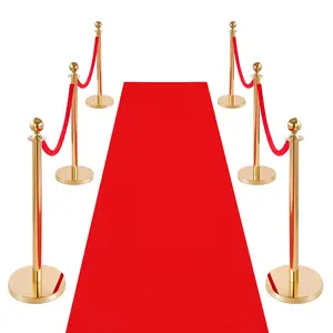 VEVOR Stanchion Post, 6 Pcs Crowd Control Barrier Set with Red Carpet, 4 Red Velvet Ropes, Stainless Steel Gold Stanchion Post Queue with Hollow Base for Theater, Party, Wedding, Exhibition (Black)