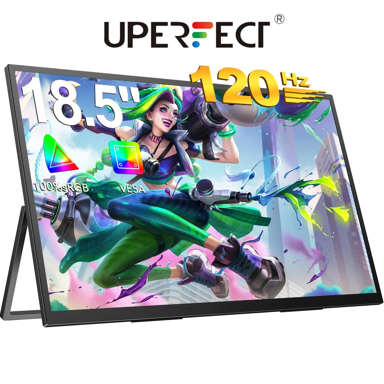 UPERFECT 18.5 inches Portable Gaming Monitor 100Hz/120Hz 1080P IPS Single Screen Dual Screen 100% sRGB Color Gamut, Eye-Care Design, Ultra-Thin Design Dual Speakers  Stand Smart Protective Case  Laptop Screen Extender Studio Monitor Mini Monitor