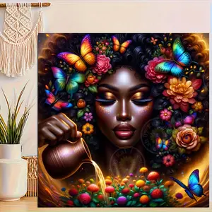 Beautiful Black Woman Pattern DIY Diamond Art Painting Without Frame, DIY 5D Diamond Arts Painting Kit, Wall Art Decor For Home Living Room Bedroom, Diamond Painting Kits
