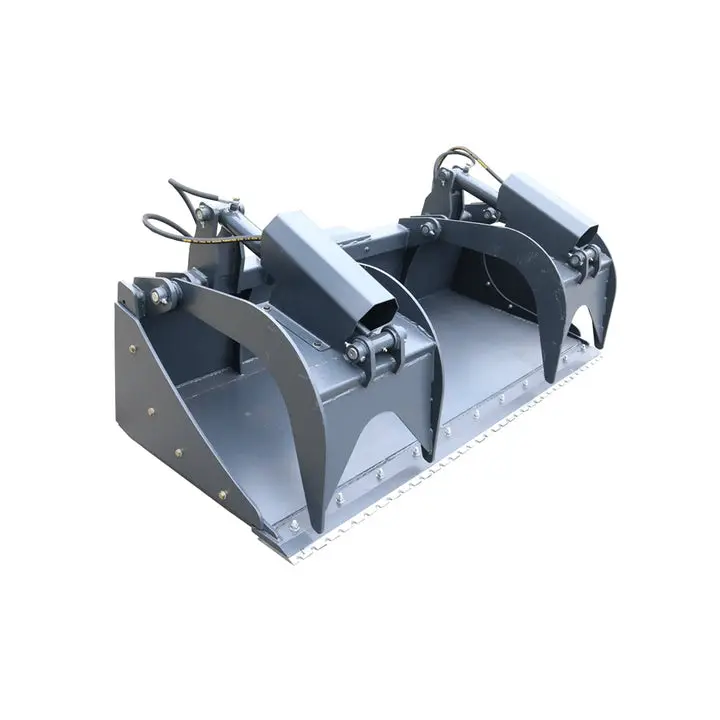 Heavy-Duty Dual-Arm Skid Steer Grapple Bucket - 85in Width, Mount, 2-Cylinder, 1/4in Reinforced Body, 10mm Tines, 1135lb Capacity, 34.7in Depth, Quick Attach, Debris Cleanup, Clean Up Smallest Debris, 84x35.9x29.8in Dimensions