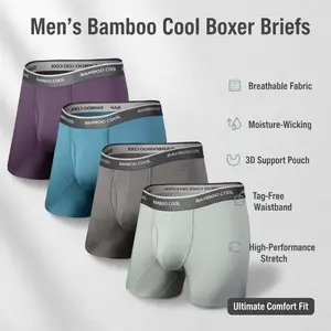 BAMBOOCOOL Men's Boxer Briefs - Breathable Moisture-Wicking Fabric, 3D Support Pouch, Tag-Free Waistband, High-Performance Stretch, S-3XL Menswear Minimalist summervibes,summerwins summerwins
