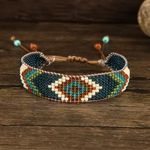 A Handcrafted Beaded Bracelet Featuring a Vintage Bohemian Geometric Design, Made with Glass Rice Beads, Perfect for Everyday Use And As a Gift for Holidays
