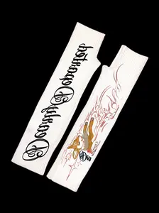 Women's Letter Cartoon Print Gloves, Flexible Half-Finger Knit Sleeves, Asymmetrical Design Y2K Long Knitting Mitts for Fall Winter