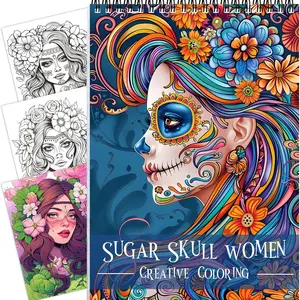 Sugar Skull Women Coloring Book, 1 Count Spiral Bound Creative Coloring Book, Kill Time Graffiti Painting Drawing Art Book, Art Supplies, Coloring Pages