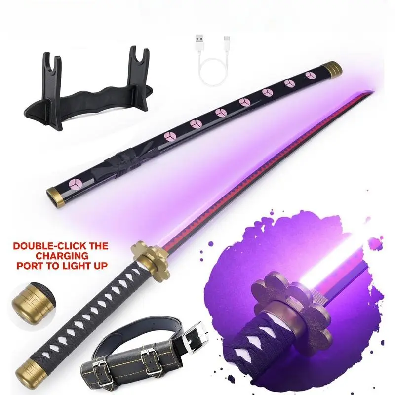 DKD Summer Special: Shusui Cosplay Toy Samurai Blade, Cool Purple LED Light Effect-40-inch Rechargeable - Anime-Inspired Prop with Belt Display Stand and Fun Rotator, a Must-Have for Anime Fans, Perfect Gift Gatherings Themed Events