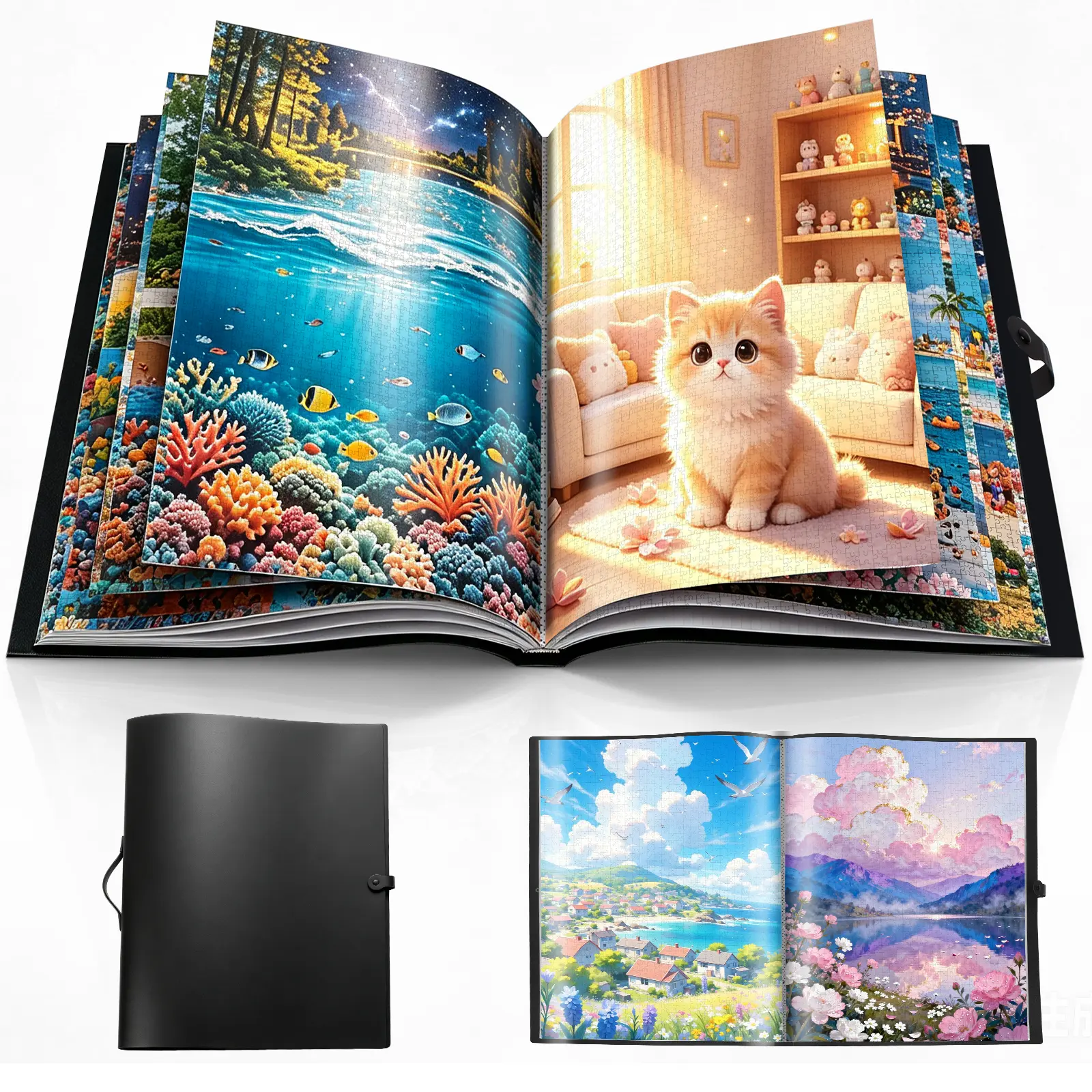 Puzzle Storage Folder, 20-Page Waterproof Dustproof Organizer Album with Handle for 500-1000/1000-1500 Piece Jigsaw Puzzles, Ideal Gift