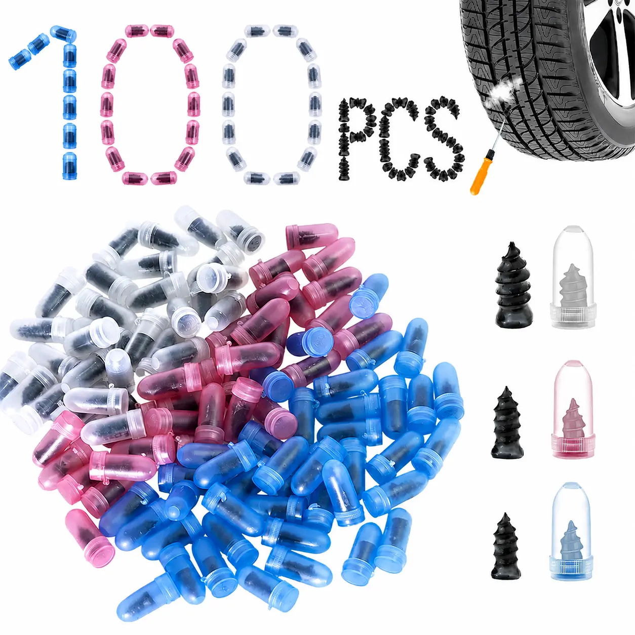 Flat Tire in Seconds Fix! 100PCS Tire Repair Screws Kit | Self-Tapping Rubber Nails | 3 Sizes Emergency Tire Plug Tool for Car Bike ATV Father'sDayGifts