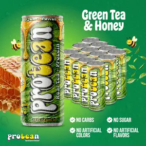 ProTEAn Real Tea + Protein - Green Tea & Honey - 12oz/Can (355ml) | 6s/12s/24s/36s | Whey & Collagen Flavors Natural Beverage energy  drink