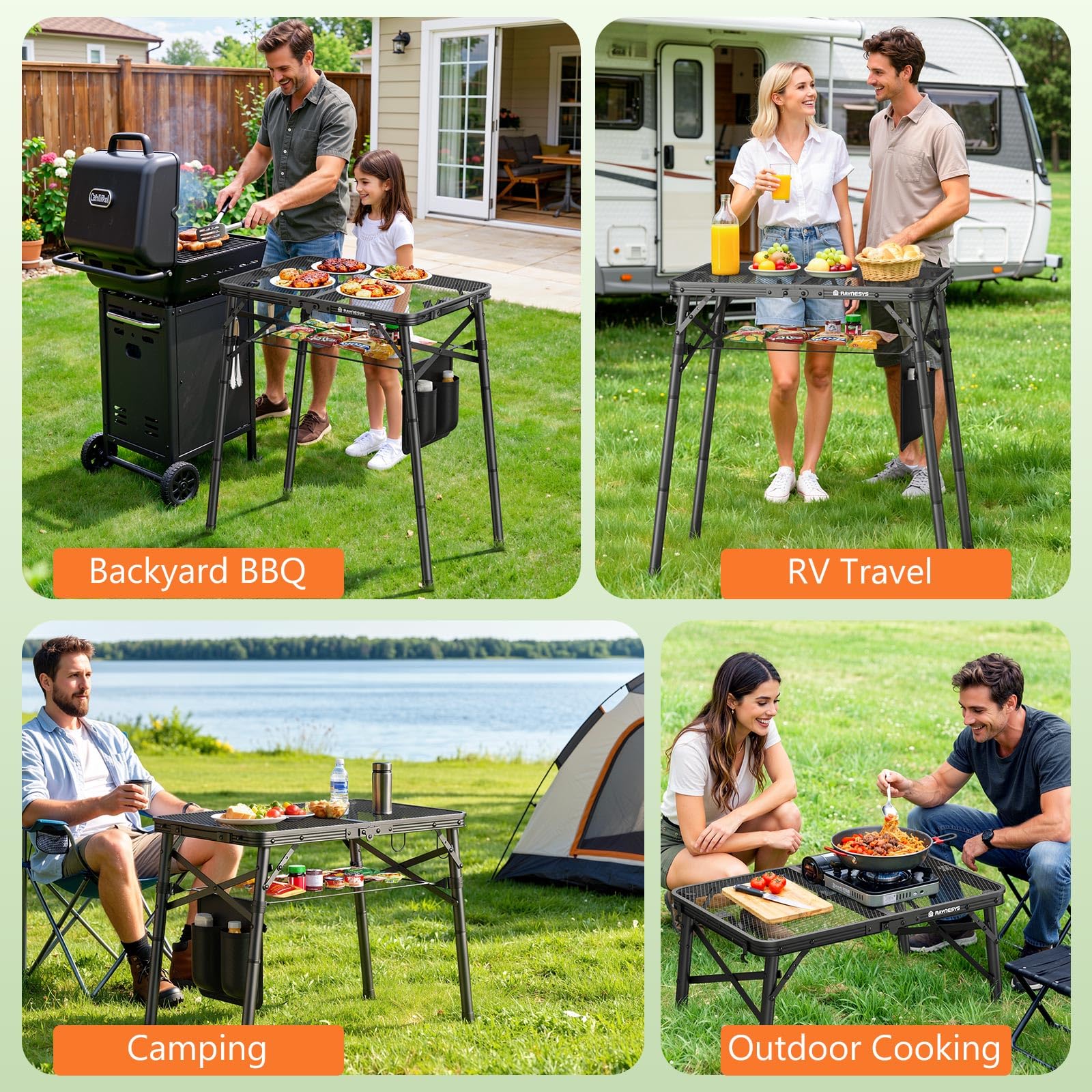 Summer Camping Must-Have | 3-Height Adjustable Folding Grill Table | Portable & Heat-Resistant Metal Table with Storage Bag
