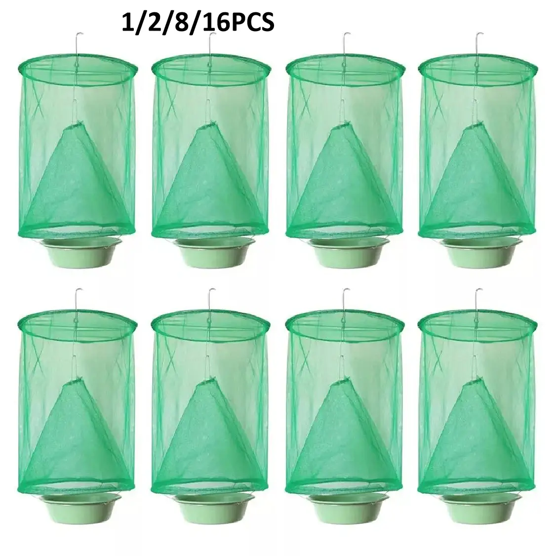 1/2/8/16 Piece Hanging Fly Trap, Ranch Fly Trap, Fly Trap with Bait Storage for Residential Area, Garden, Ranch, Non-Toxic Fly Net, Green
