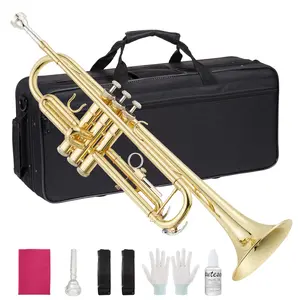 [FLASH SALE] Garvee Professional Bb Trumpet for Beginners & Students – Gold Lacquer Brass, Protective Cover, Mouthpiece, Cleaning Kit, Gloves, Polish Cloth, Ideal for Band Lessons & Practice, Gold Lacquer
