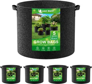 [Limited Time-Deal] Land Guard 4-Pack 5 Gallon Fabric Grow Bags, Thickened Nonwoven Garden Pots with Handles, Durable Black Plant Growing Bags
