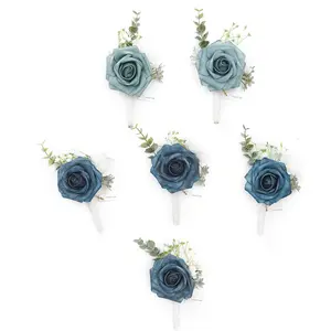 TINGE TIME Boutonniere for Men Wedding, Set of 6, Artificial Groom and Groomsmen Boutineer for Wedding Ceremony Anniversary, Formal Dinner Homecoming and Prom