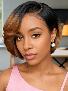 1B350 1B99J burgundy black brown color 13x4 lace pixie cut human hair wig for women short straight human hair wig daily party use bob wig Frontlace Glueless Wig