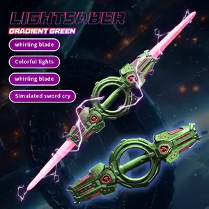 Kids Dual Head Flame Sword Toy, Rotating Blade, RGB Colorful Lights, Sound Effects, USB PD Charging, Cosplay Prop, Birthday Gift, Gradient Lightsabers, USB Rechargeable Lightsaber, Portable Rechargeable Lightsaber
