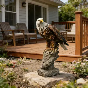 Majestic Bald Eagle Resin Statue - Detailed Feathered Sculpture with Rocky Perch, Perfect for Outdoor Garden, Patio, and Indoor Home Decor, Indoor Sculpture | Realistic Animal Statue | Detailed Craftsmanship, Statues for Home Decor