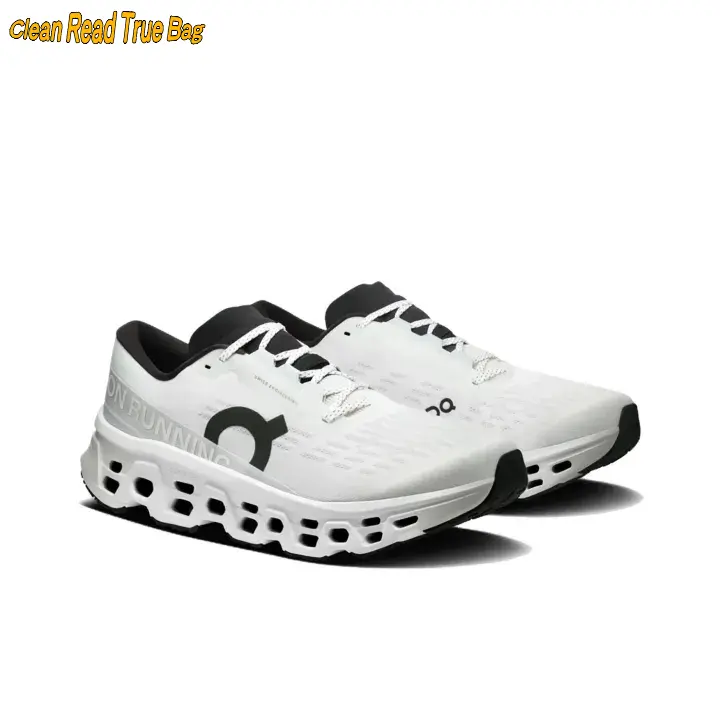 Minimalist White Performance Sneakers, Durable Breathable Fabric, Ultra-Cushioned Cloud-Like Sole with Geometric Cutouts, Monochromatic Design with Black Trim, Perfect for Everyday & Active Use