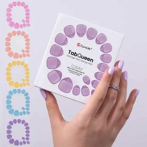 TabQueen Nail Adhesive Tabs – 18 Sizes, 5 Colors, 0.3MM Ultra-Thin Strong-Hold Press-On Nail Tabs for Full Nail Coverage, Easy Apply & Damage-Free Removal, Reusable Sticky Tabs for Press-On Nails, Available in 10 or 20 Sheets