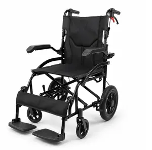 28.66lbs Lightweight Transport Wheelchair - 12" PU Rear Wheels Foldable Travel Wheel Chair with Flip-Back Armrests, Jet Black
