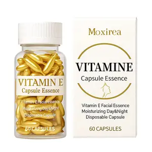 Moxirea Vitamin E Capsule Essence (60 Capsules ) Tocopherol Glycerin Gelatin, Gentle for Sensitive Skin, Daily Moisturizing Deep Hydrating Locking Moisture Nourishing Lightweight Facial Serum Moisturizer Deep Hydration