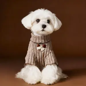 Premium Dog Clothes for Small Medium Dogs,Base Layer Pet Sweater with Bow,Soft Ribbed Polyester Knit Dog Pajamas for All Seasons