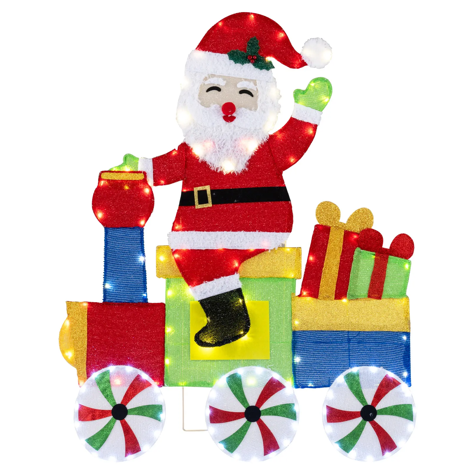 COSTWAY - Lighted Santa on Train Christmas Decoration with LED Lights COSTWAY - Lighted Santa on Train Christmas Decoration with LED Lights