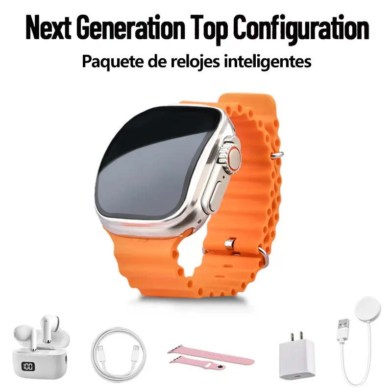 6-in-1 Smartwatch set for iPhone/Android - Smartwatch, Bluetooth Headphones, 20W Fast Charger, Type-C Fast-Charging Cable, Adapter, Audio Support, Compact Portable Wearable Accessory