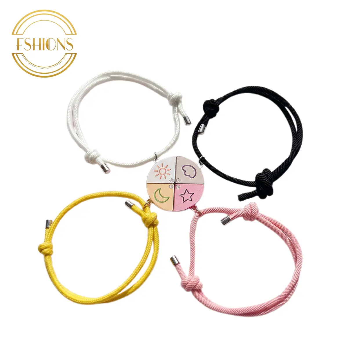 Magnetized Celestial Star Sun Moon Cloud Bracelet 4-Piece Set, Adjustable Braided Rope Strap Jewelry with Puzzle Matching, Bracelet Stacking for Teens, Couple-Themed Gift (Fashion Accessories), Braided Rope Strap Bracelets & Bangles
